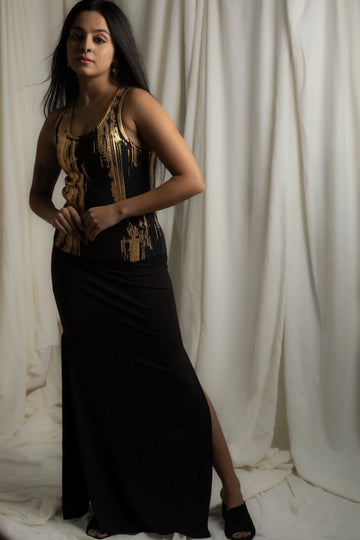 Foil Print Ribbed Tank Top (Ebony)