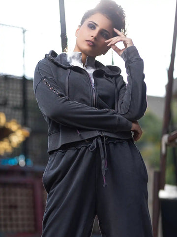Peace Lily Crop Jacket (Charcoal)