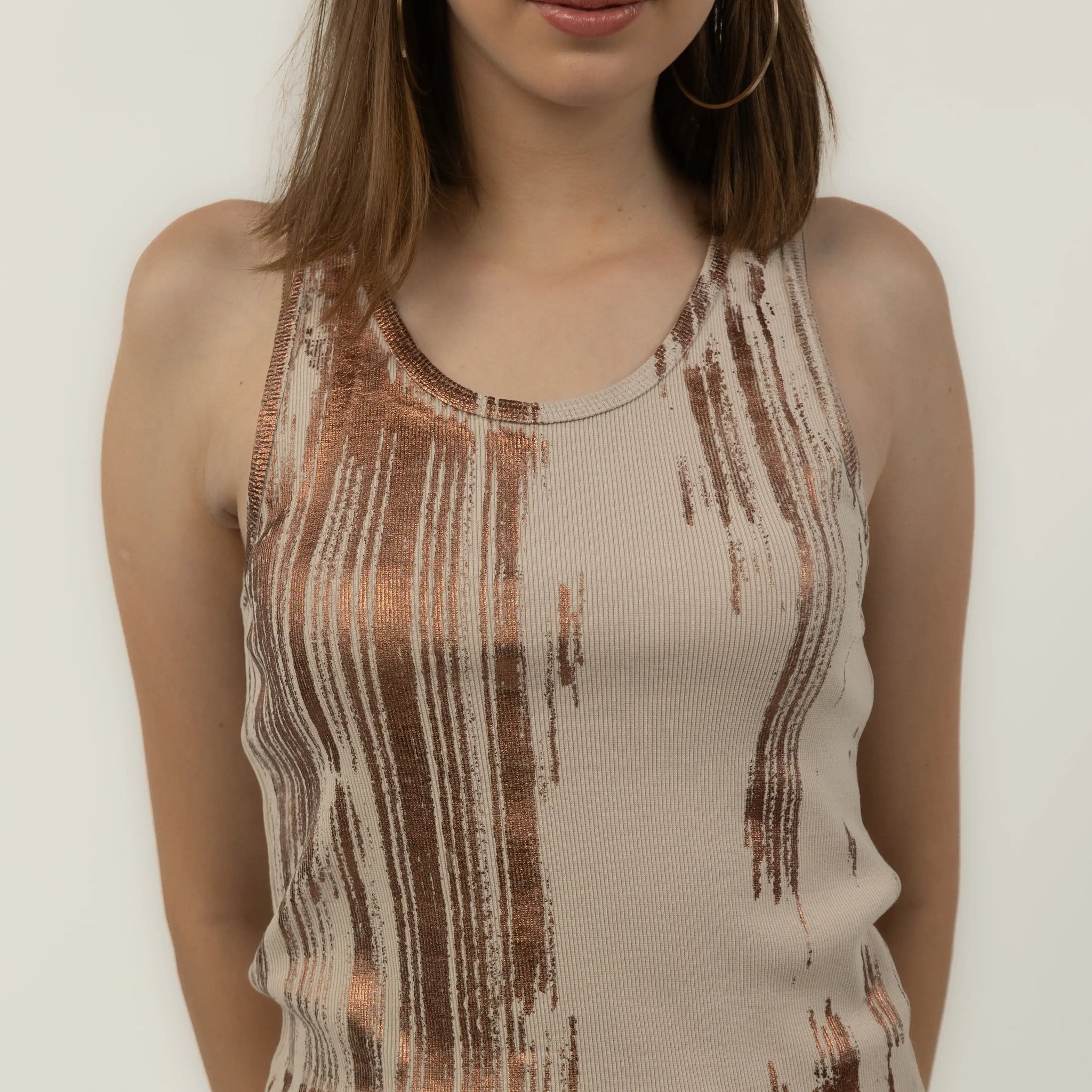 Foil Print Ribbed Tank Top (Cream)