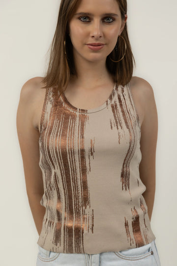 Foil Print Ribbed Tank Top (Cream)