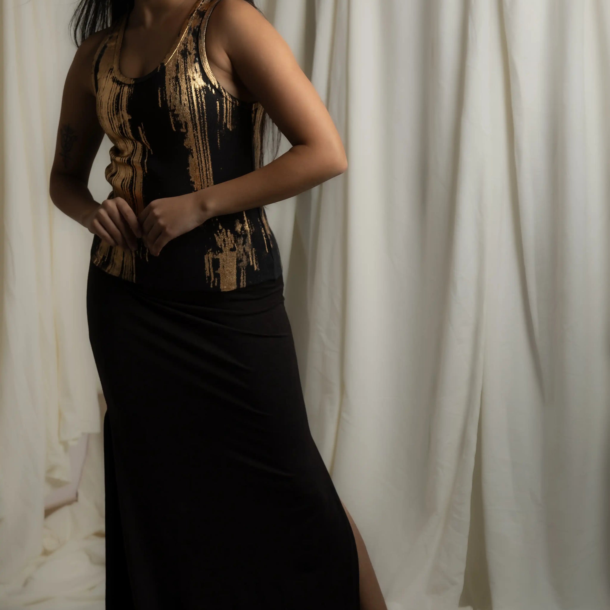 Foil Print Ribbed Tank Top (Ebony)