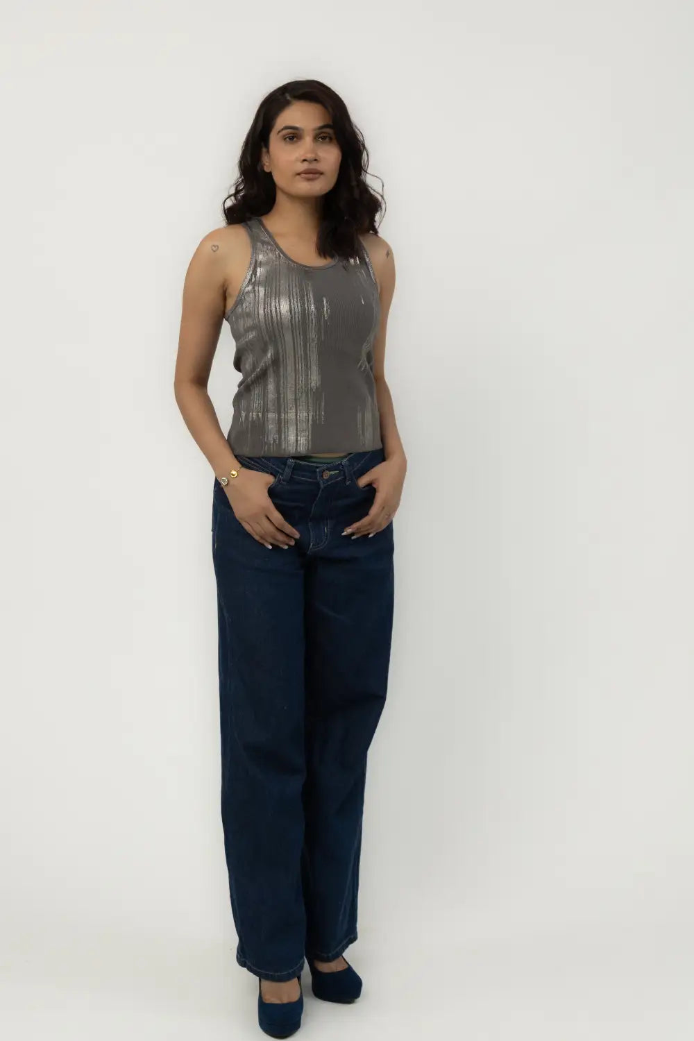 Tube-Rose One Shoulder Tank Top (Grey)