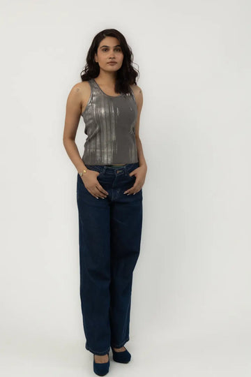 Tube-Rose One Shoulder Tank Top (Grey)