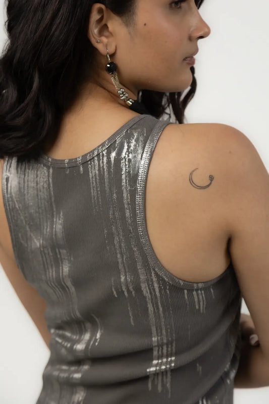 Tube-Rose One Shoulder Tank Top (Grey)