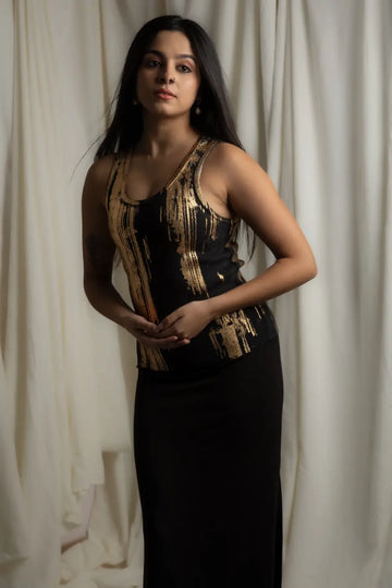 Tube-Rose One Shoulder Tank Top (Ebony)
